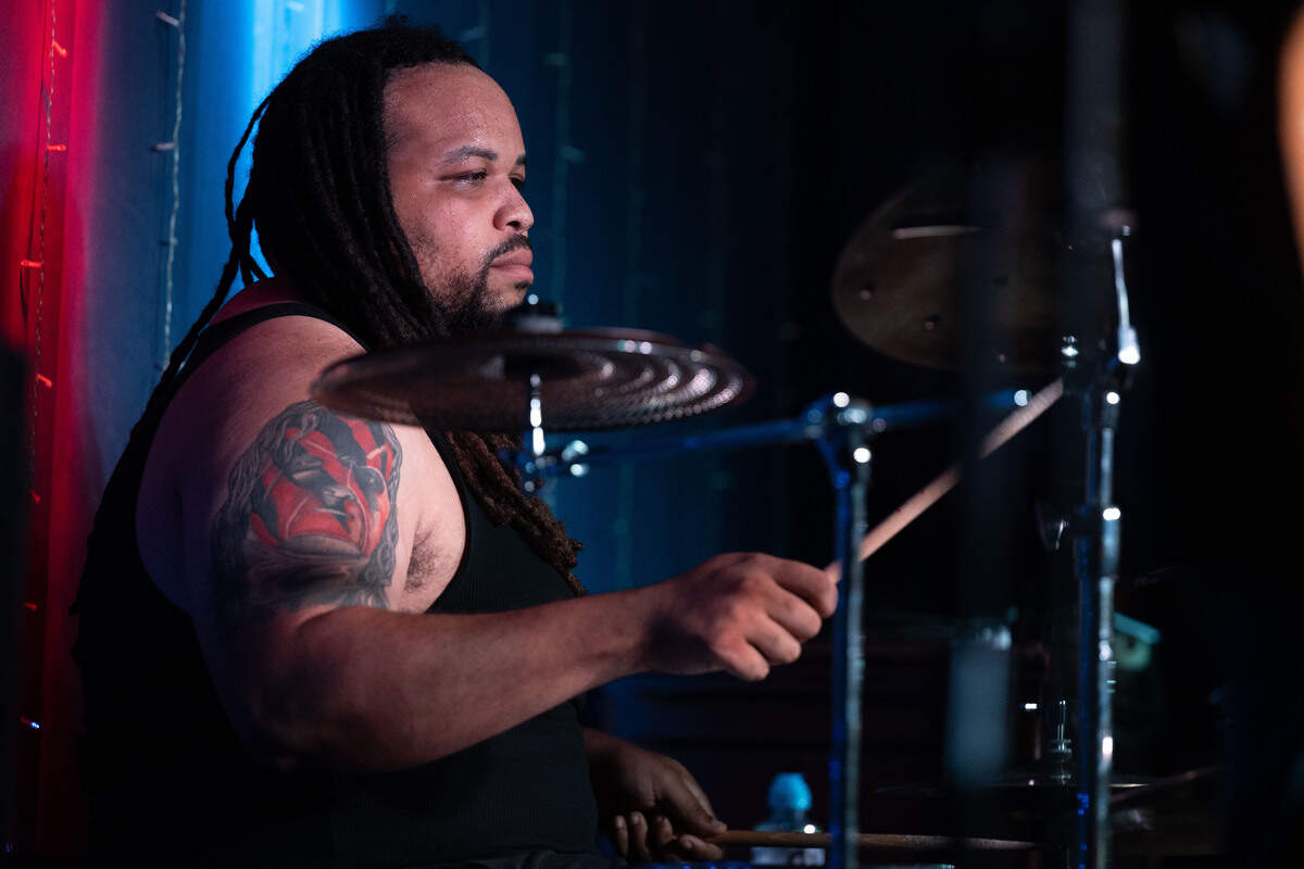 Drummer Mario Brown performs during a Juneteenth celebration at 100 Men Hall in Bay St. Louis on Friday, June 19, 2026.