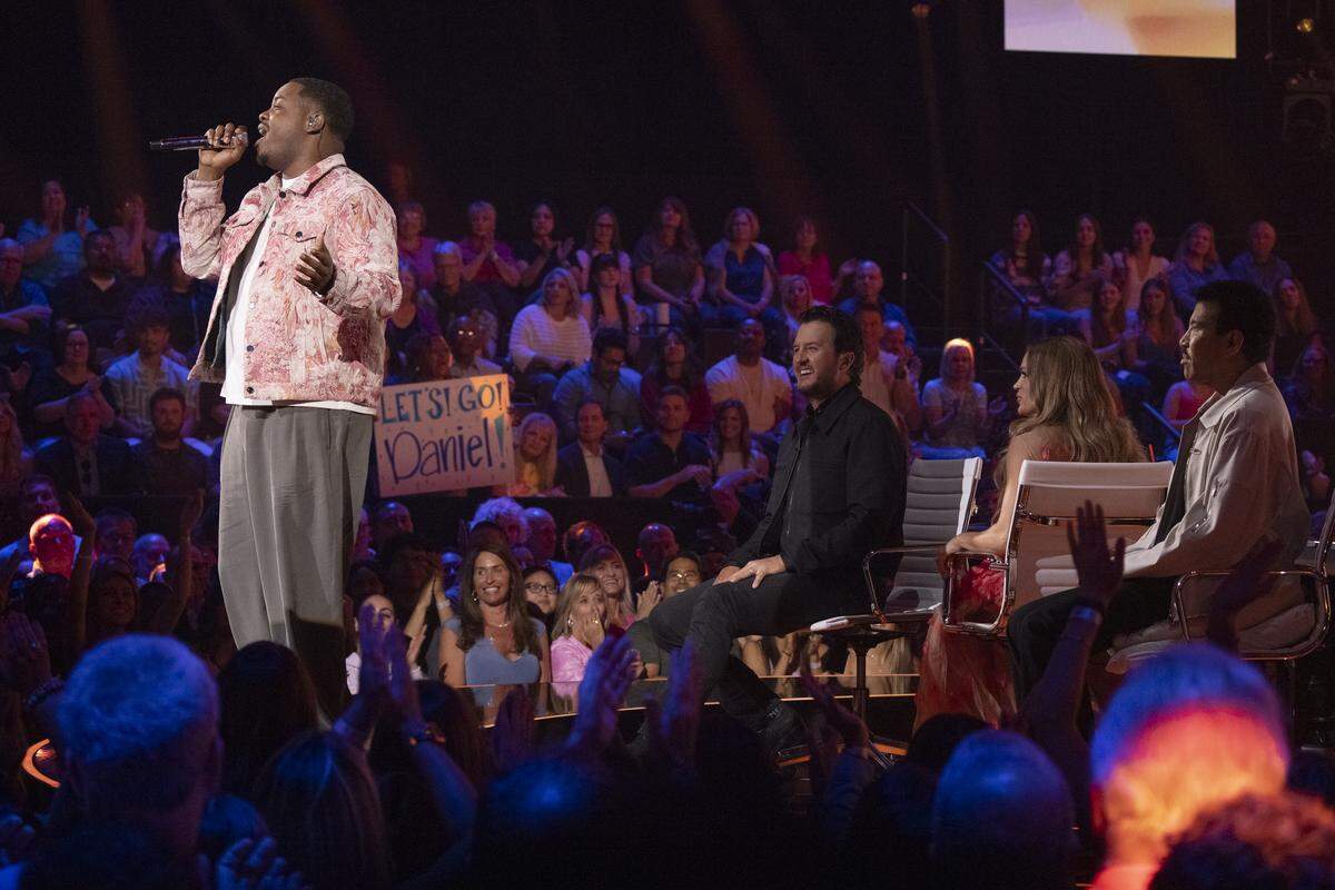 The “American Idol” judges look on Monday, as Moss Point’s Daniel Stallworth performs.