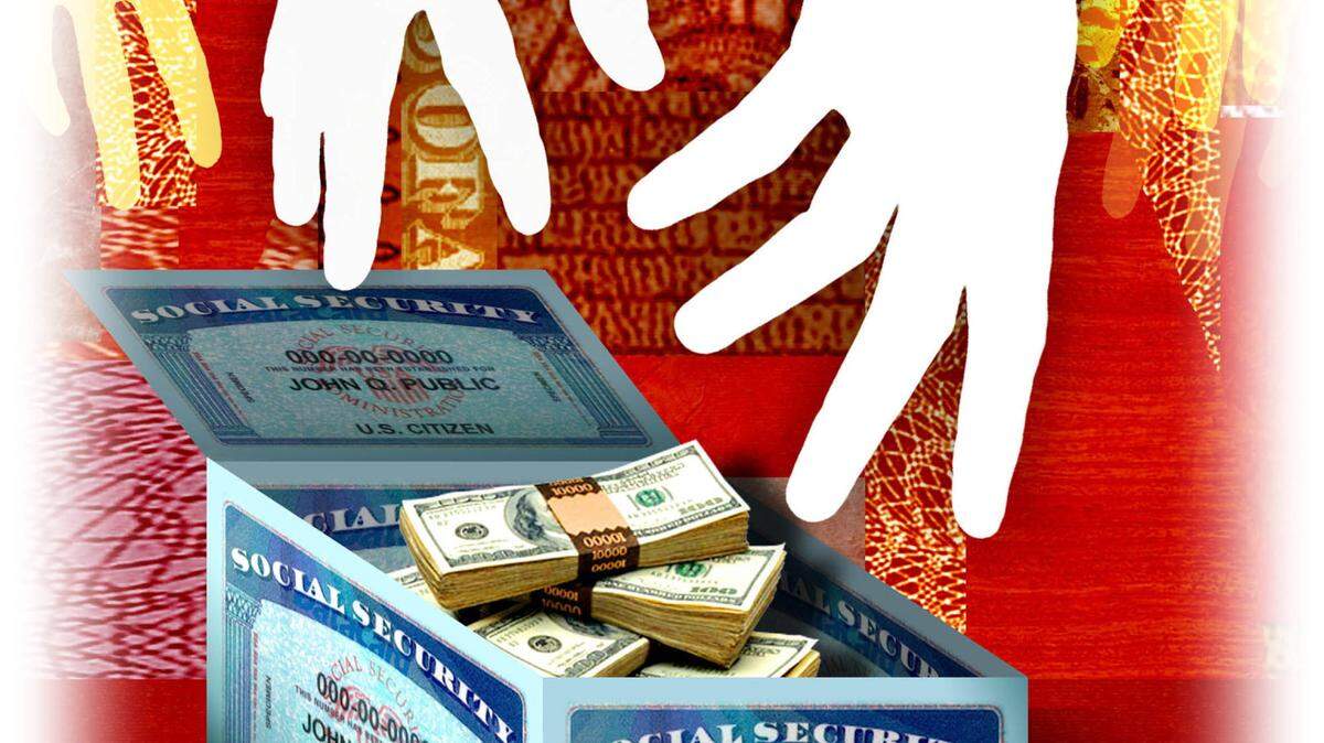 300 dpi Rick Nease color illustration hands illegally double-dipping into the U.S. Social Security fund. The Detroit Free Press 2009 
 
 09000000; 14000000; krtlabor labor; krtnational national; krtsocial social issue; LAB; SOI; krt; mctillustration; 04018000; 09011002; FIN; pension; wage; 14000004; krtsocialissue social issue; social service; social services; 02001000; CLJ; CRI; krtcrime crime; nease; de contributed; double-dipping double-dip; social security fraud; 2009; krt2009