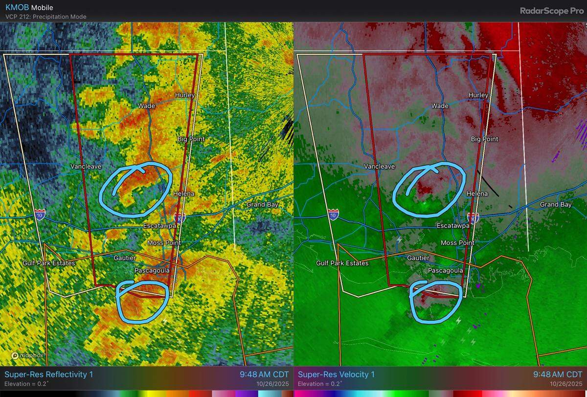 The National Weather Service has issued a tornado warning, focused on two areas of concern in Jackson County.