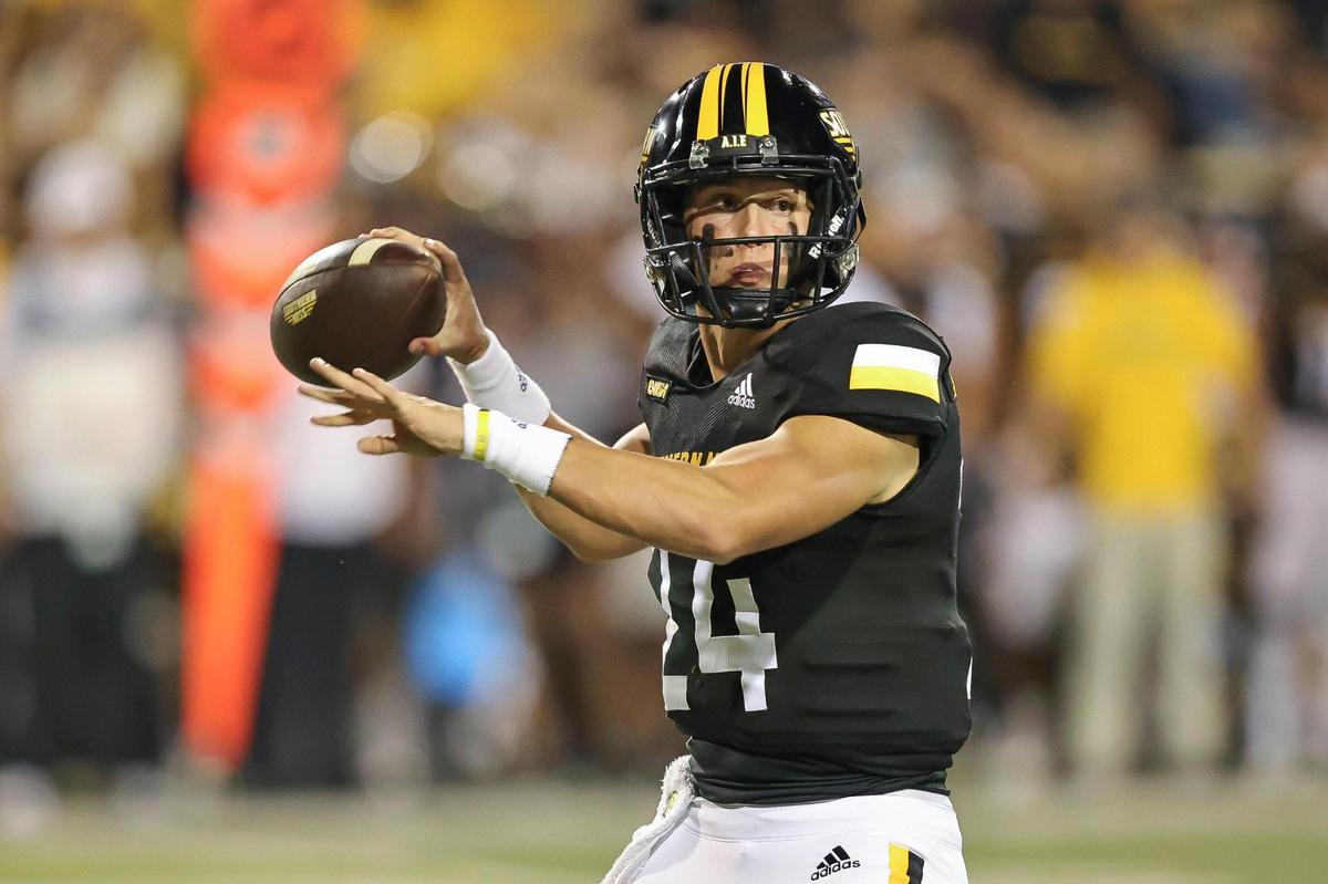 Southern Miss Golden Eagles quarterback Jake Lange (24) during the game between Southern Miss and UTEP at Hancock M.M. Roberts Stadium, Hattiesburg, MS, October 9, 2021.