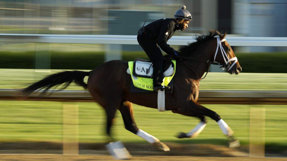 Kentucky Derby hopeful Magnum Moon trains at Churchill Downs Monday, April 30, 2018, in Louisville, Ky. The 144th running of the Kentucky Derby is scheduled for Saturday, May 5.