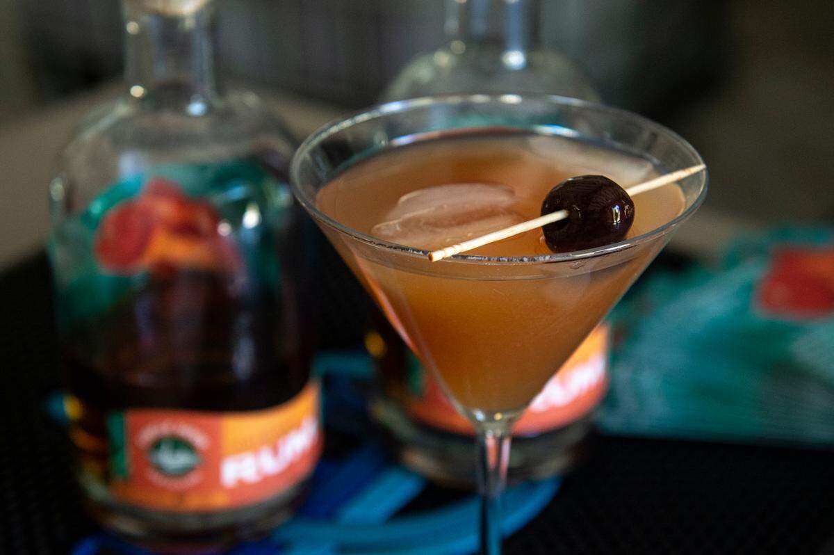 A rumrunner drink made with Circle Hook Distilling’s Original Rum at Circle Hook Distilling in Gulfport on Monday, April 17, 2023.