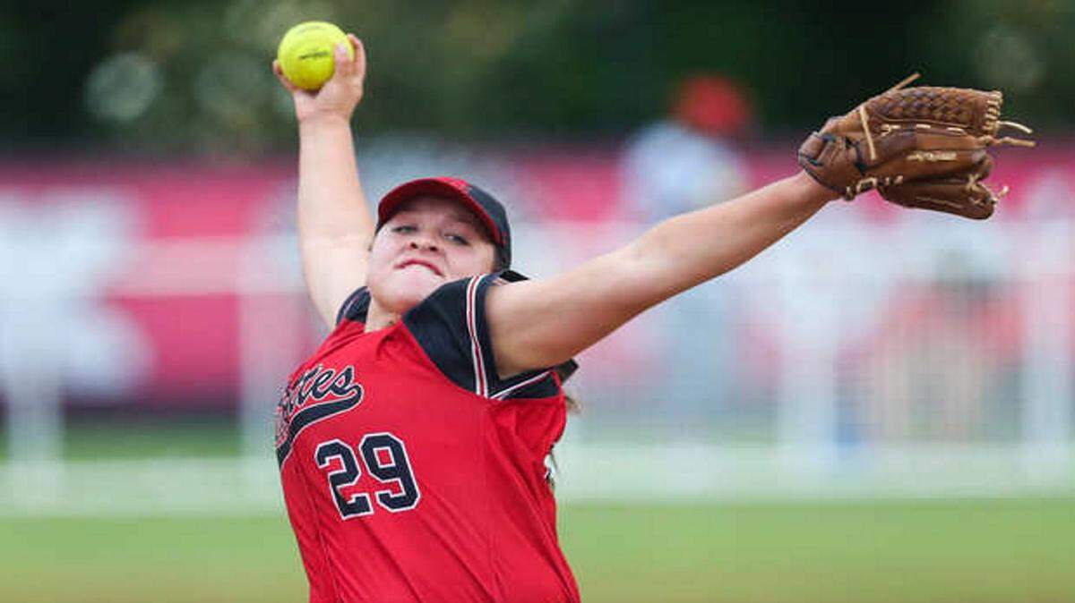 SUN HERALD 
 Harrison Central's Madison Burge helped lead the Red Rebelettes to a Tuesday sweep of Brandon. HCHS lost Game 1 of the Class 6A series Monday but rallied Tuesday to advance to South State.
