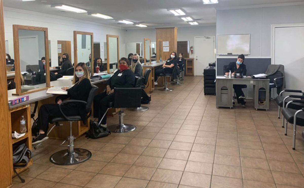 The newly renovated student hair salon at Chris’ Beauty College in March 2021, after Hurricane Zeta damaged the building in October.