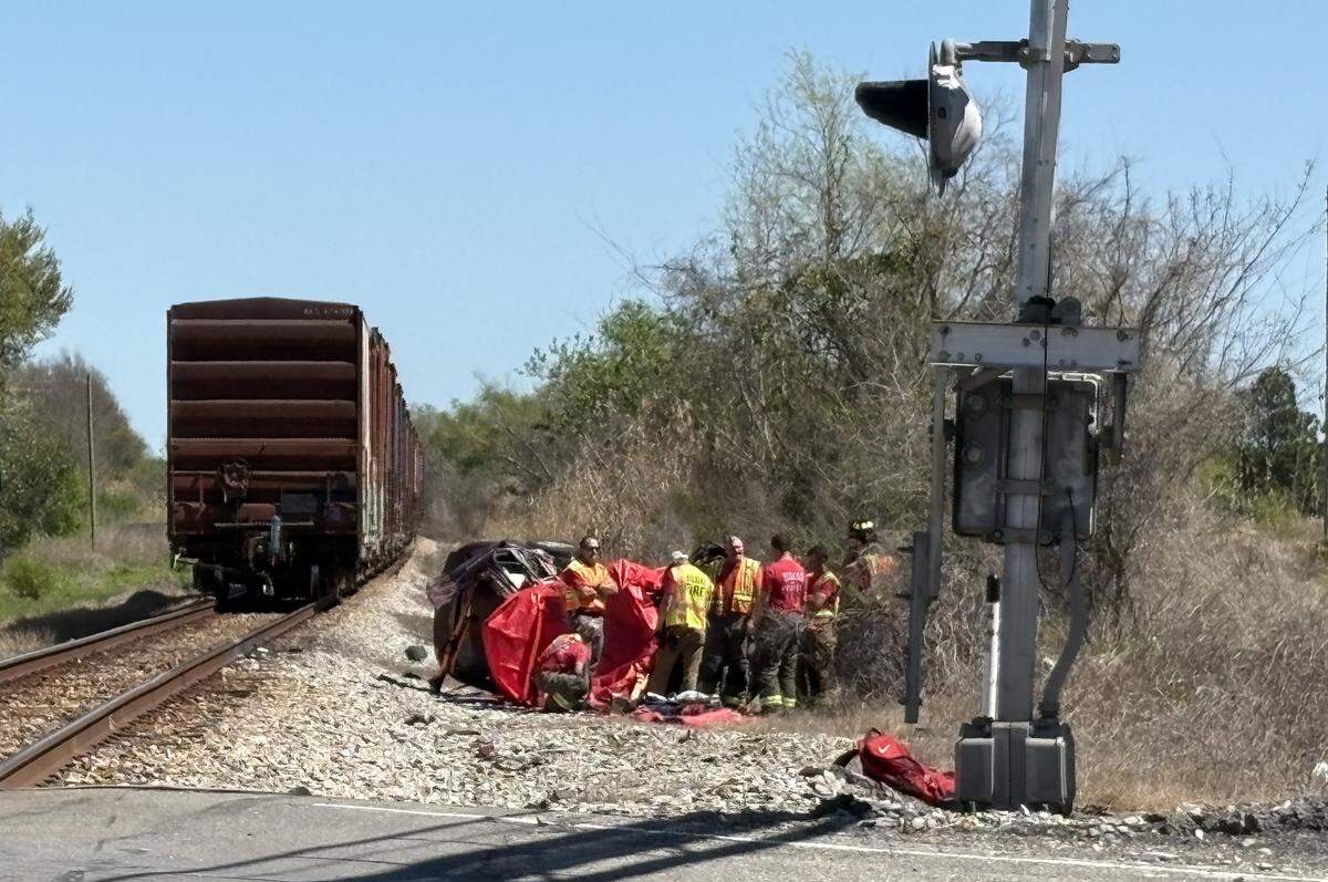 A driver was killed Friday when the vehicle he was driving was struck by a train on Oak Street in Biloxi.
