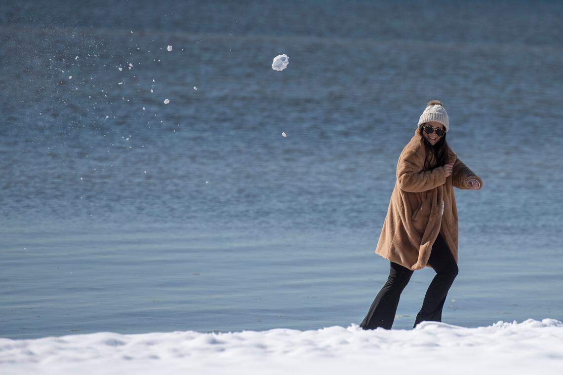 Hannah Elliott was a part of a snowball fight on the beach Wednesday, Jan. 22, 2025, in Biloxi.