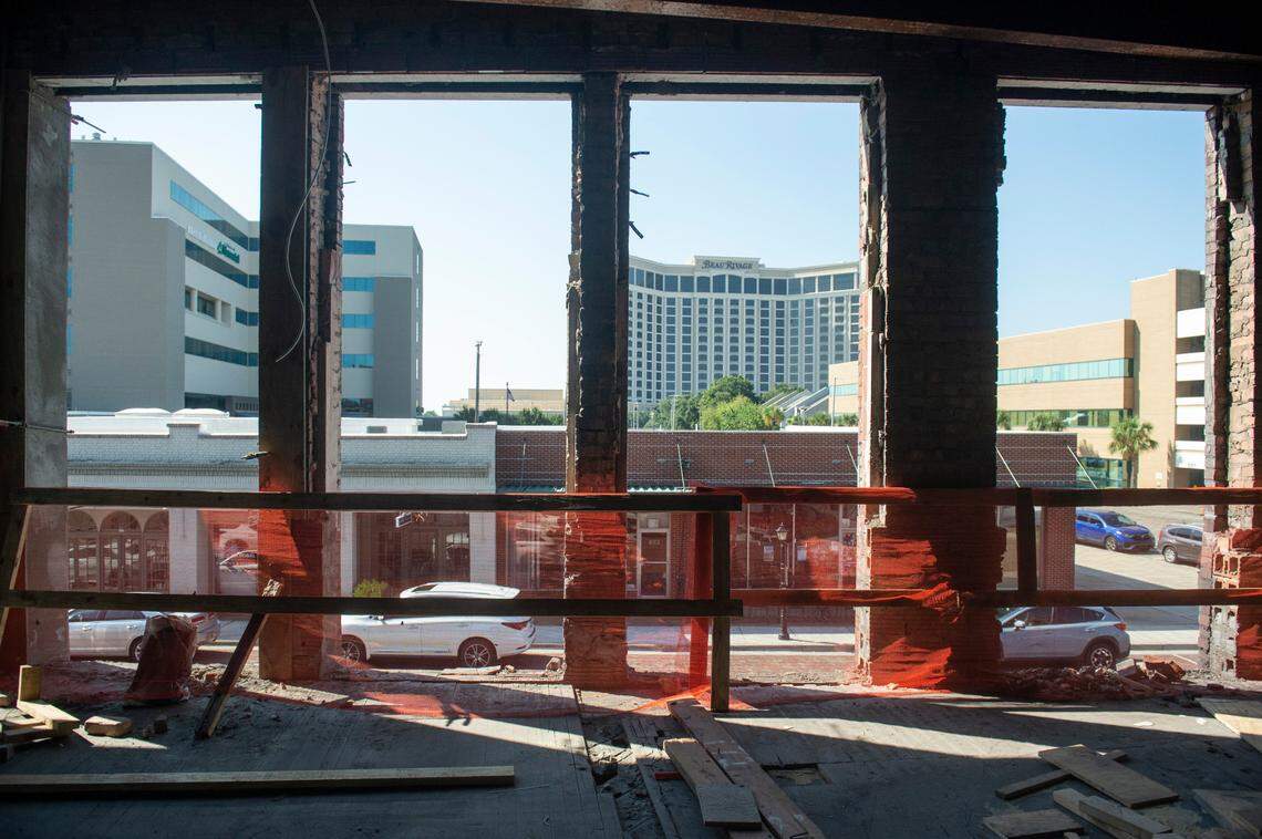 The view from the Barq Building, which is being restored as a mixed-use development projects known as The District on Howard, is now wide open and looks out toward Beau Rivage Resort and Casino in downtown Biloxi. The restoration of the building will see commercial on the ground floor and apartments above.