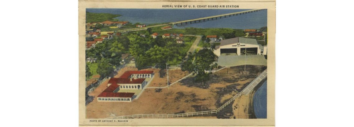 Postcard featuring an aerial view of U. S. Coast Guard Air Station Biloxi.