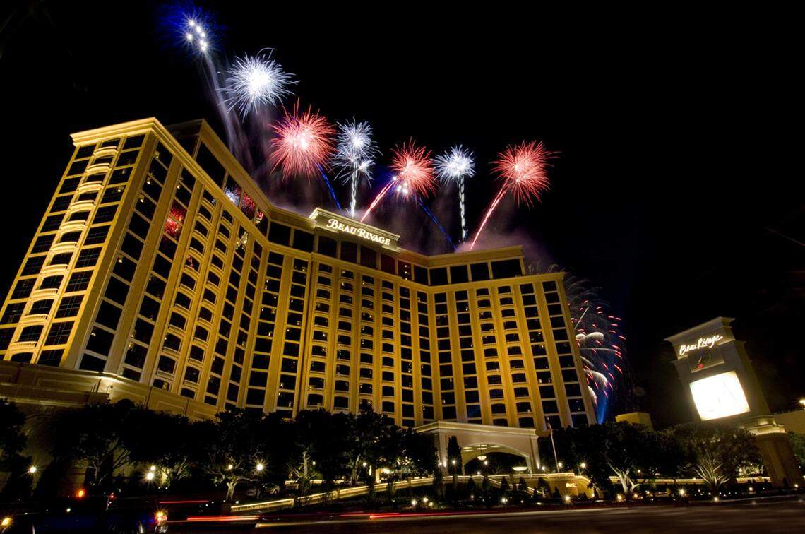 Fireworks explode over the Beau Rivage Resort and Casino in Biloxi for the 20th anniversary of the resort in 2019. The 25th anniversary salute on March 16 will be a drone show.