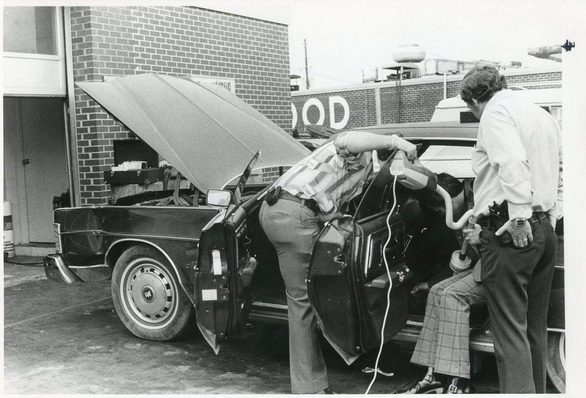 Evidence is cleaned out of a car related to the Edwina Marter case on Jan 13, 1976.