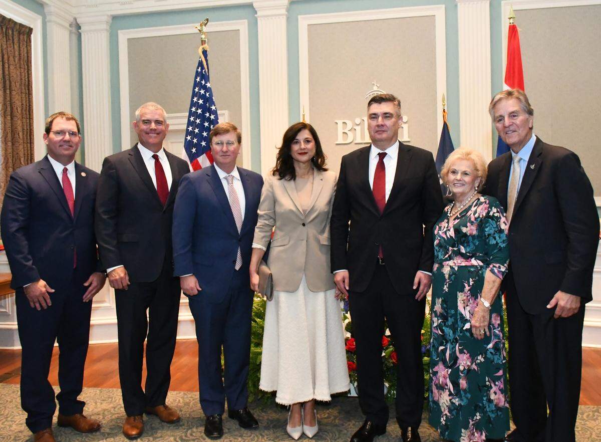 Gov. Tate Reeves and Biloxi Mayor Andrew “Fofo” Gilich welcome Croatian President Zoran Milanović on Friday, Sept. 22, 2023.