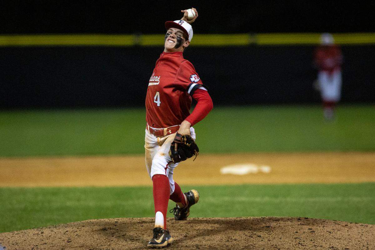 Biloxi pitcher Logan Fontenelle throws a pitch during a game at Harrison Centralon Tuesday, April 11, 2023.