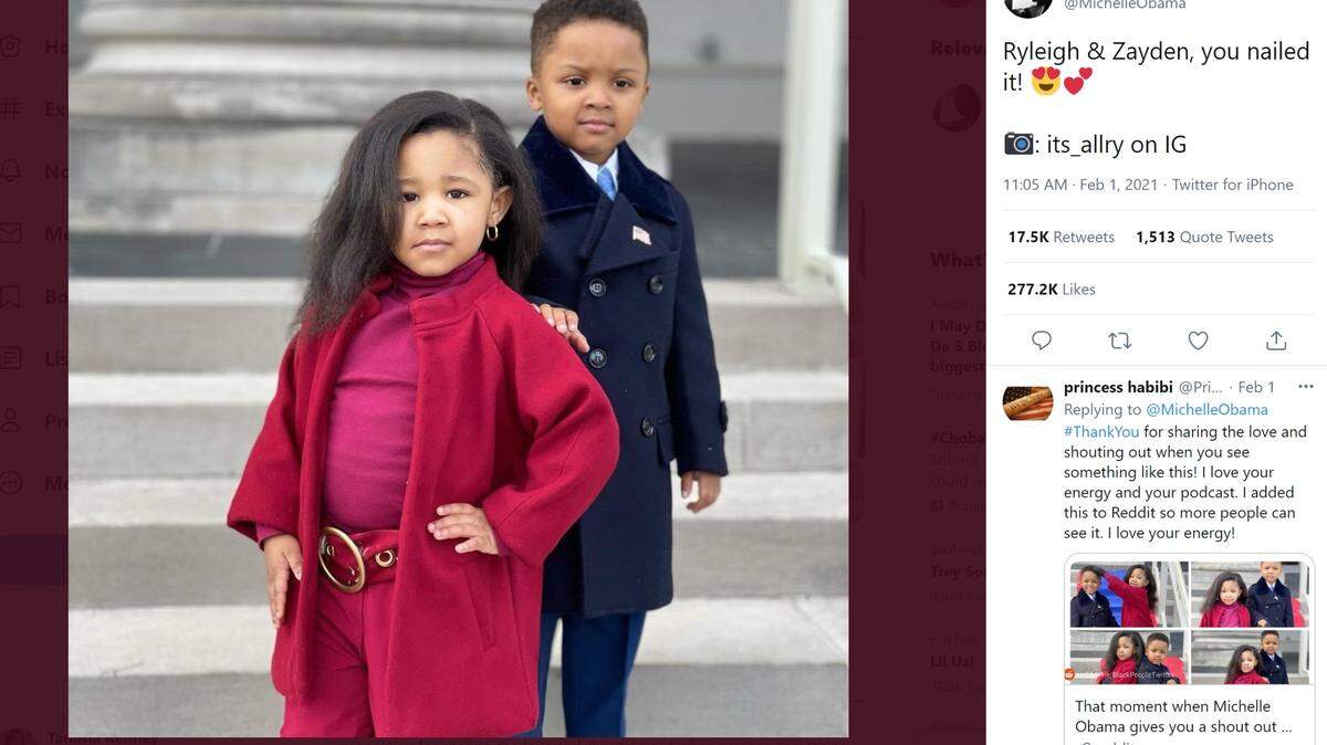 Former FLOTUS Michelle Obama cheered two South Carolina preschoolers who recreated her and Barack Obama’s Inauguration Day outfits.