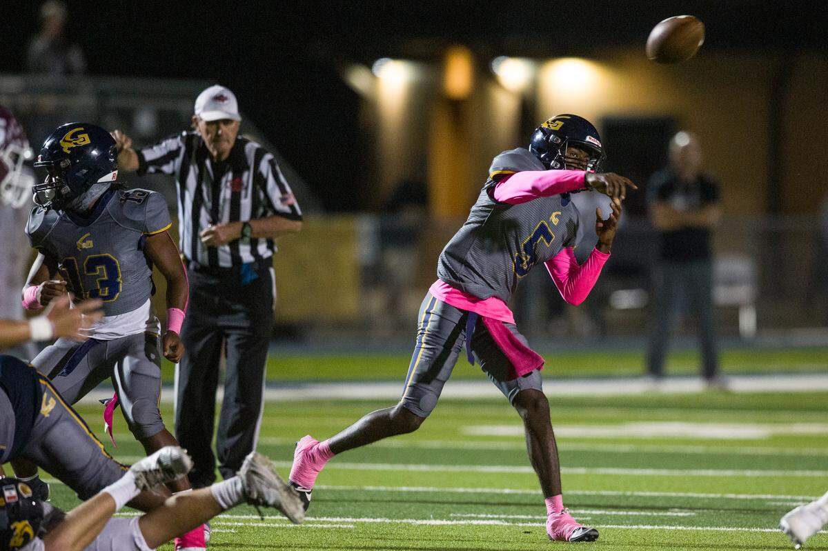 Gautier quarterback Kelvin Beavers throws a pass during a game against East Central at Gautier High School in Gautier on Friday, Oct. 20, 2023.