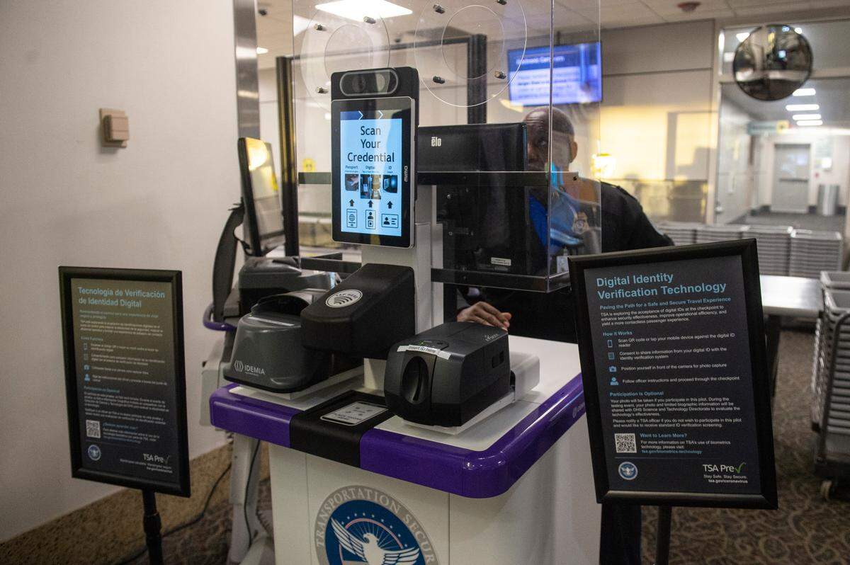 The facial recognition software, called Credential Authentication Technology with Camera (CAT-2), at the TSA checkpoint at Gulfport-Biloxi International Airport in Gulfport on Wednesday, Dec. 7, 2022. The technology takes a photo of the traveler as they scan their ID and compares the two.
