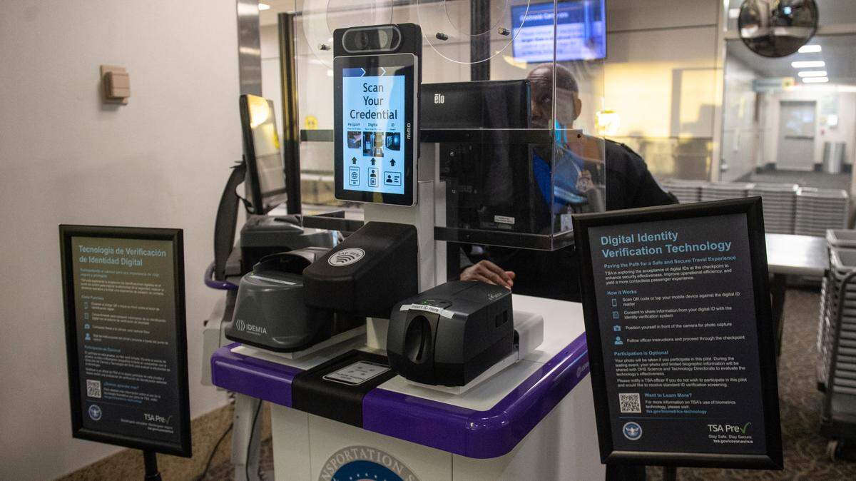 The facial recognition software, called Credential Authentication Technology with Camera (CAT-2), at the TSA checkpoint at Gulfport-Biloxi International Airport in Gulfport.