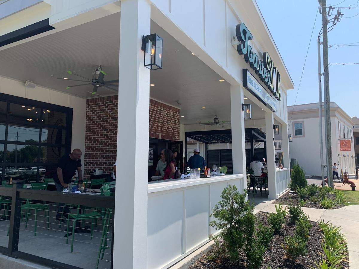 The outdoor dining area at The Toasted Yolk in Biloxi, Mississippi seats up to 48 people.