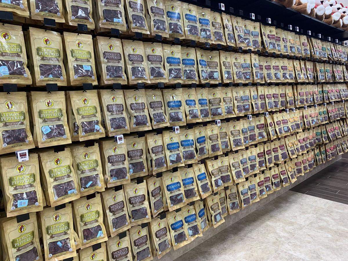 The jerky wall at the new Harrison County Buc-ee’s features a wealth of options.