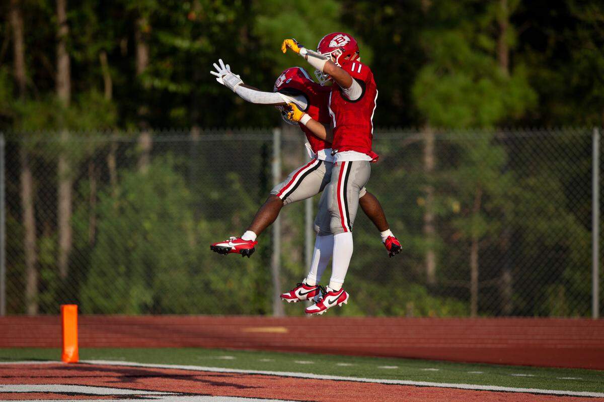 Biloxi celebrates after scoring a touchdown against Gautier during a Jamboree game at Biloxi High School on Friday, Aug. 18, 2023.