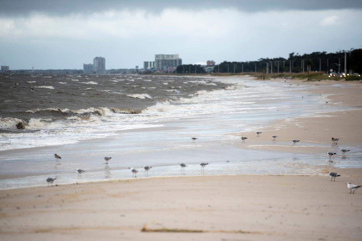 Wind and waves at Biloxi Beach after Hurricane Francine on Thursday, Sept. 12, 2024.