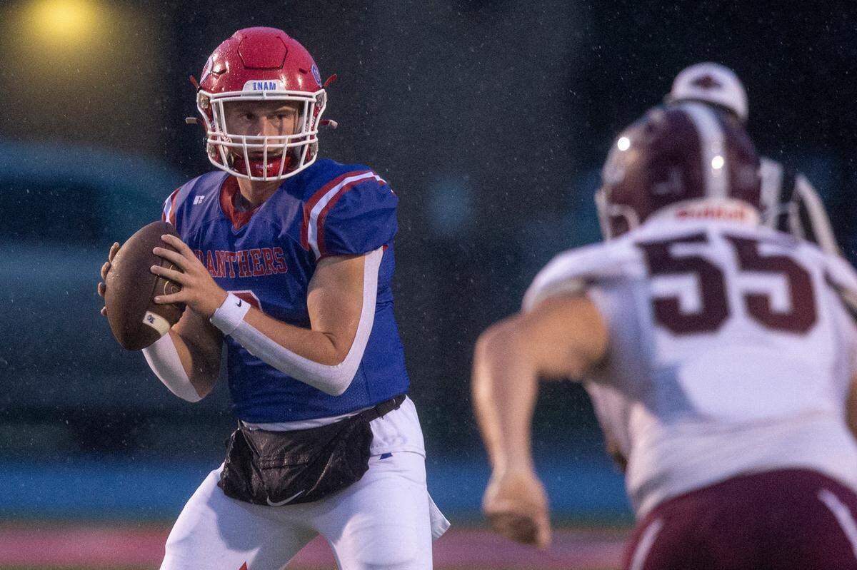Pascagoula quarterback Silas Corder looks to throw a pass during a game against East Central at Pascagoula High School in Pascagoula on Friday, Sept. 6, 2024.