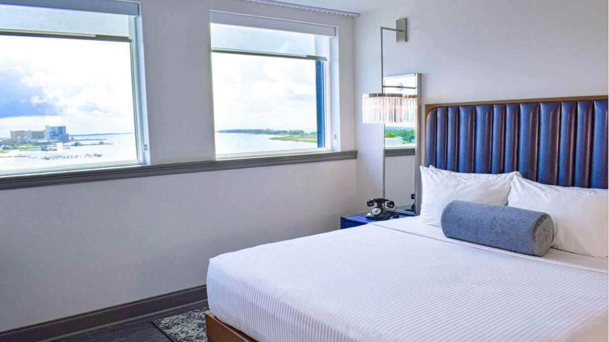 The suites at Hotel Legend have views of the beach and the downtown.