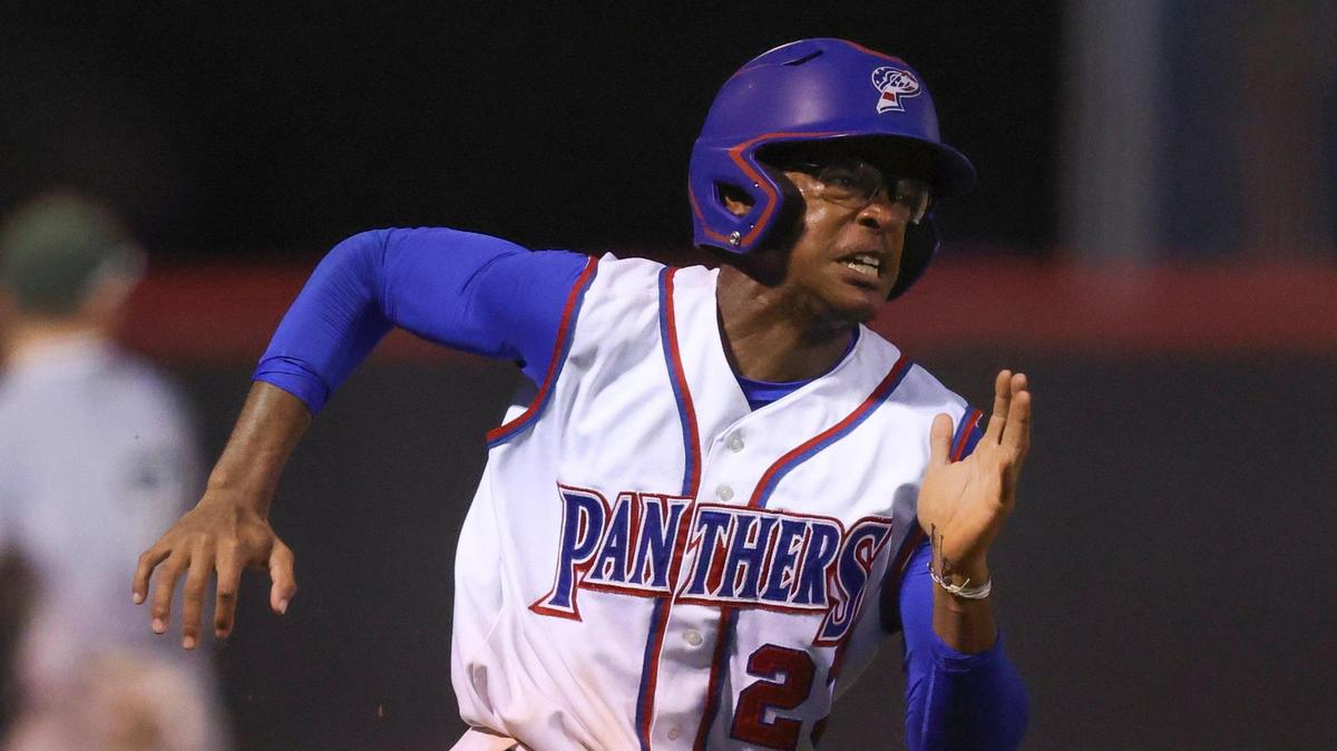 Pascagoula DH Cam Finn (23) runs to first during the MHSAA Class 5A semifinals between Pascagoula and West Jones in Pascagoula, MS, Monday, May 24, 2021.