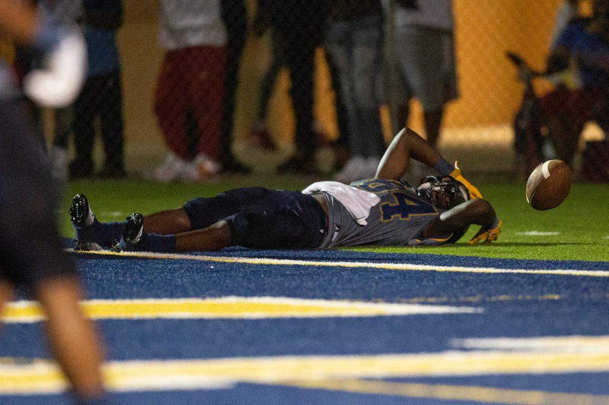 Gautier’s Dillon Alfred misses a pass in the endzone during a game against Pascagoula at Gautier High School in Gautier on Friday, Sept. 2, 2022.