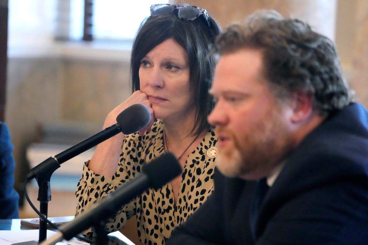 Mississippi House Medicaid Committee Chairperson Missy McGee, R-Hattiesburg, left, listens Tuesday as Drew Snyder, executive director of the Mississippi Division of Medicaid, gives members of the committee an outline of the state’s Medicaid program.