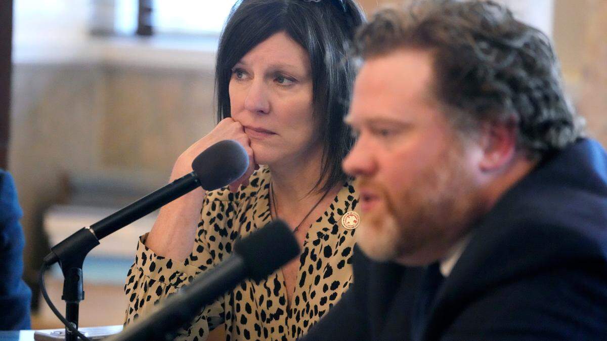 Mississippi House Medicaid Committee Chairperson Missy McGee, R-Hattiesburg, left, listens as Drew Snyder, executive director of the Mississippi Division of Medicaid, gives members of the committee an outline of the state’s Medicaid program at the Mississippi Capitol earlier this year.