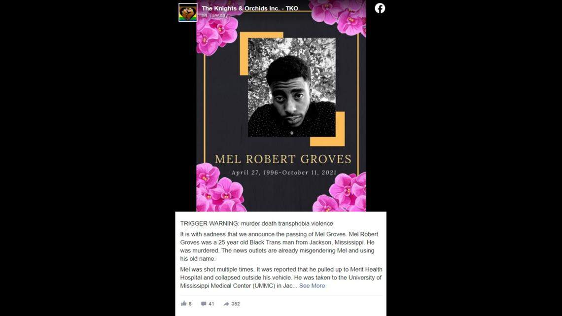 Mel Groves, 25, died after showing up at a Mississippi hospital with multiple gunshot wounds, authorities said.