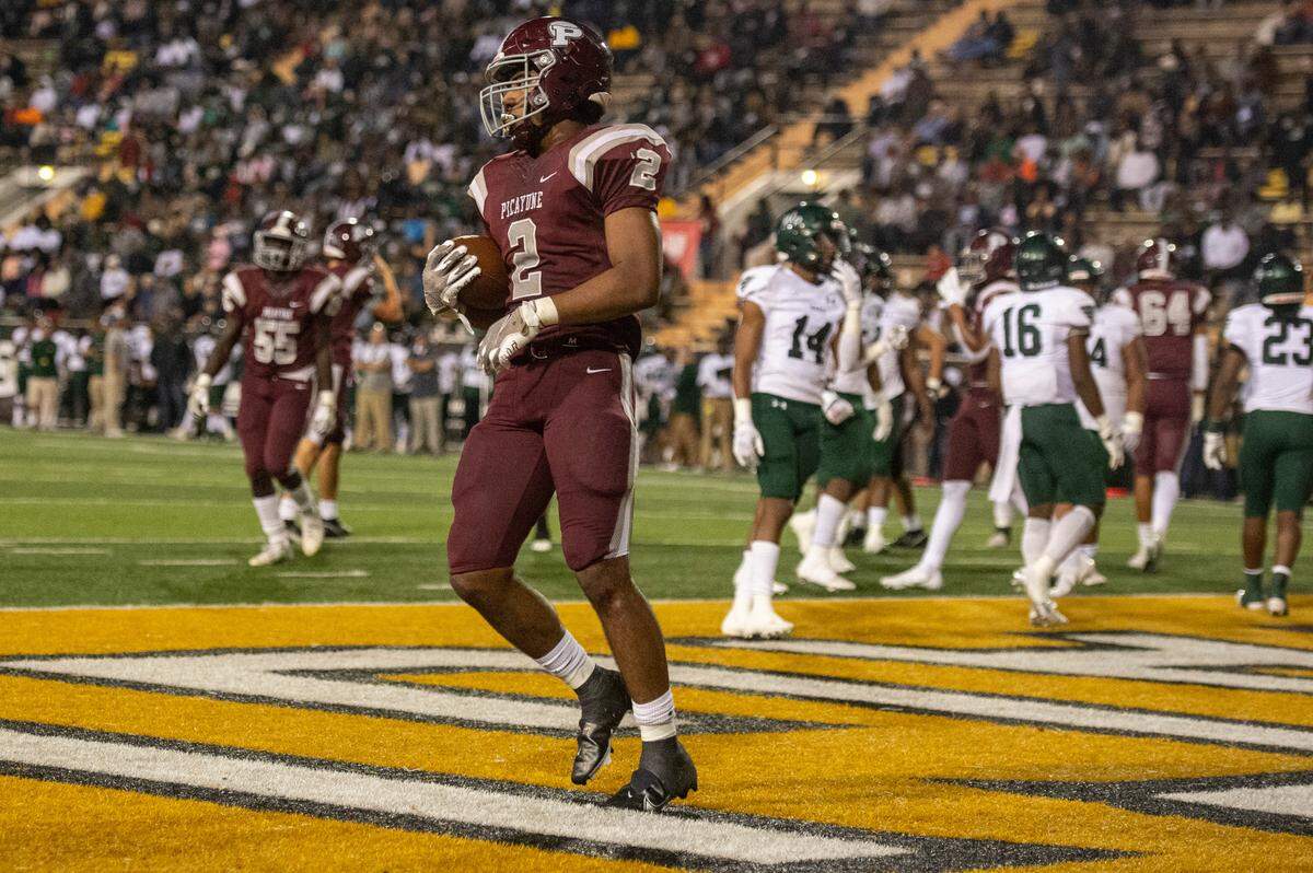 Picayune’s Dante Dowdell walks into the end zone for a touchdown during the 5A State Championship game at M.M. Roberts Stadium in Hattiesburg on Saturday, Dec. 4, 2021.