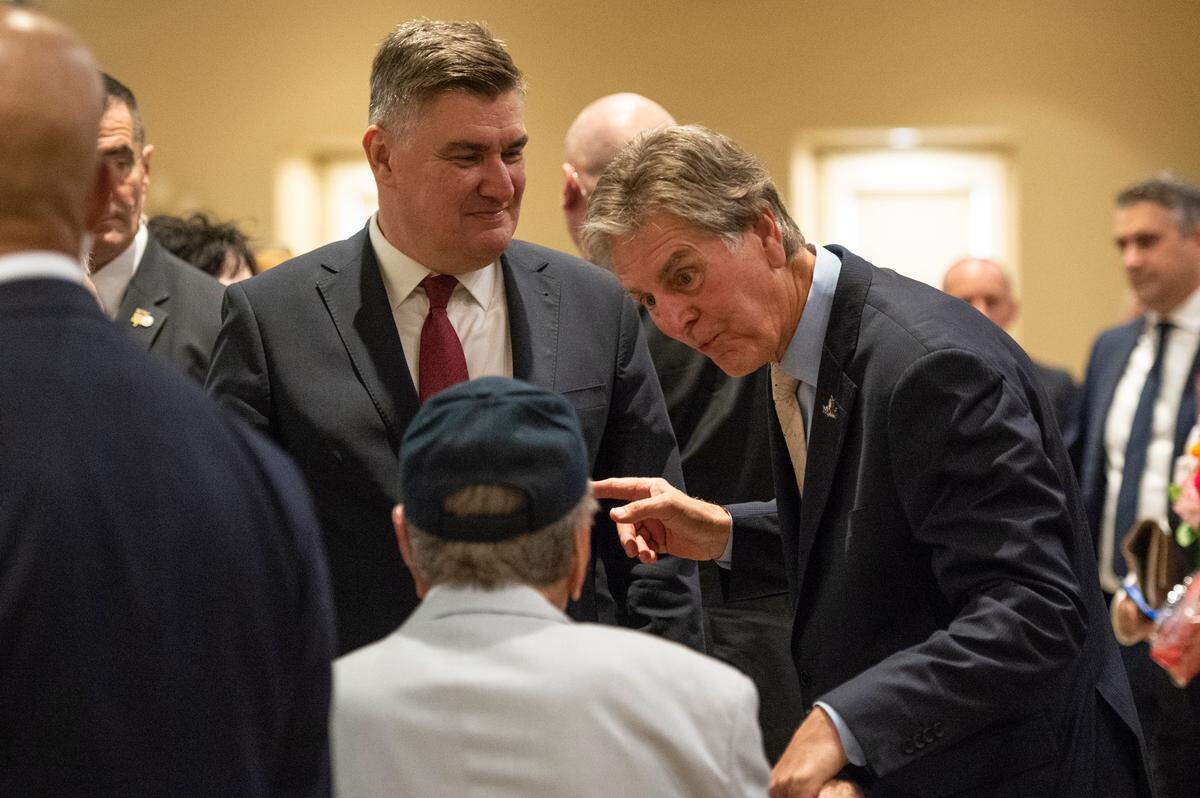 Croatian President Zoran Milanović and Biloxi Mayor Andrew “Fofo” Gilich greet members of the Croatian American Cultural Center during the president’s visit to the Croatian American Cultural Center in Biloxi, Miss. on Friday, Sept. 22, 2023.