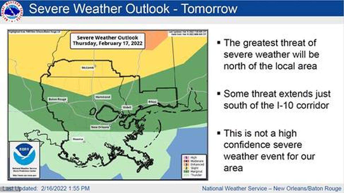A severe weather outlook for Thursday, Feb. 17, 2022.