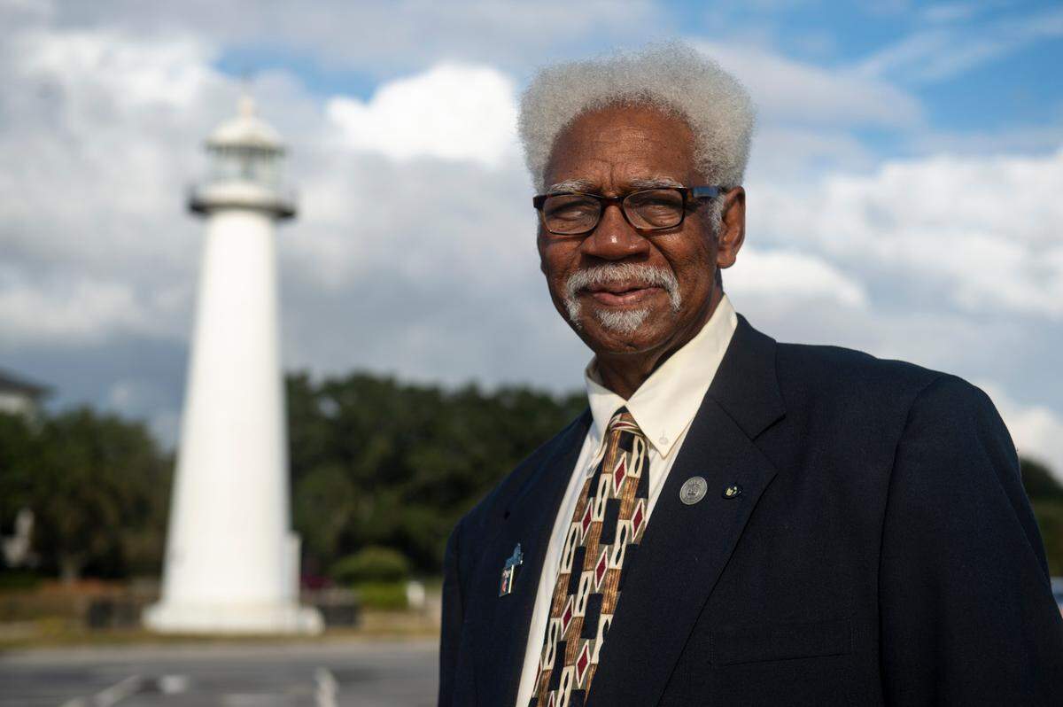 Clemon Perry Jimerson Sr., who participated in the Biloxi Wade-ins when he was 14, poses for a portrait at Biloxi Beach on Thursday, Nov. 7, 2024. Jimerson helped collect the names of the Wade-In participants for a new memorial on Biloxi Beach.
