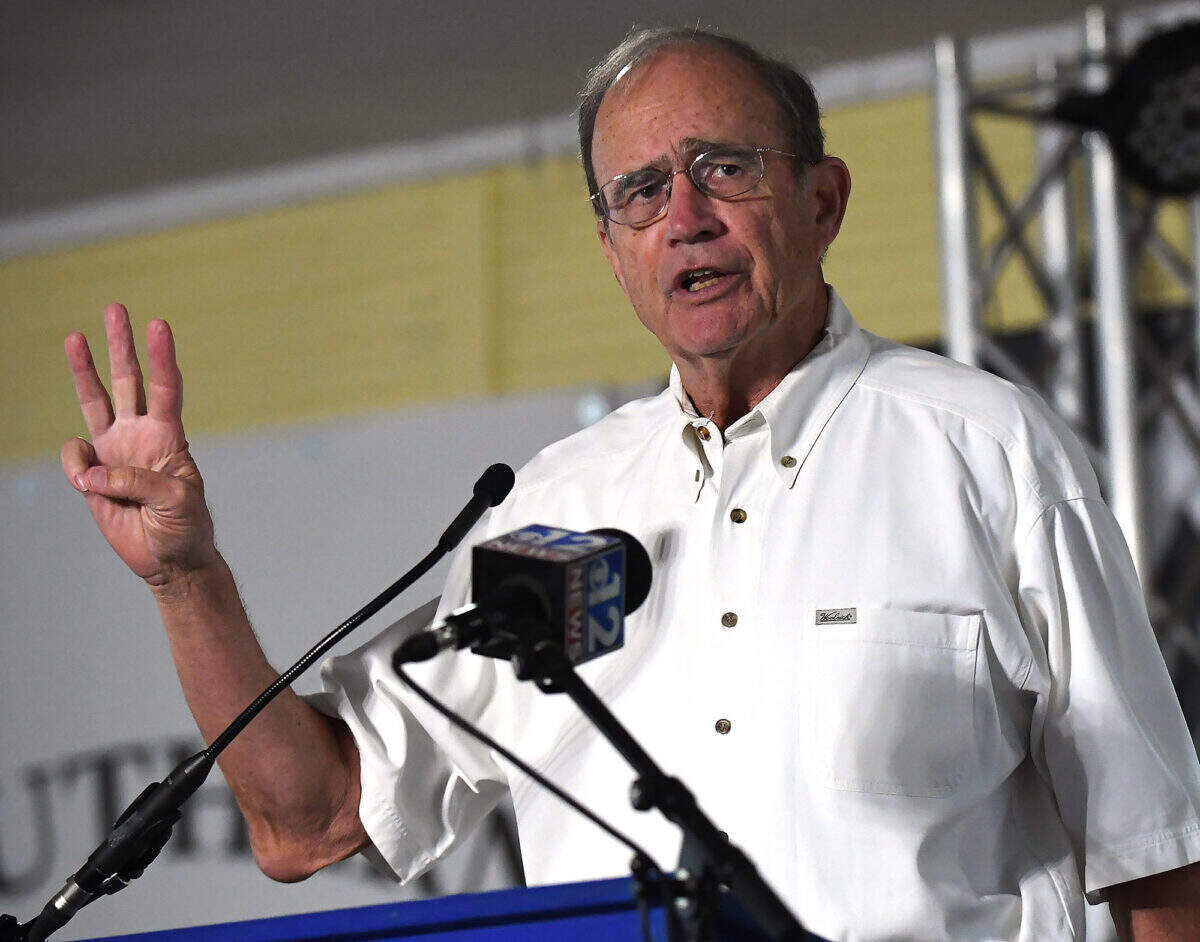 Lt. Gov. Delbert Hosemann speaks Wednesday at the Neshoba County Fair.
