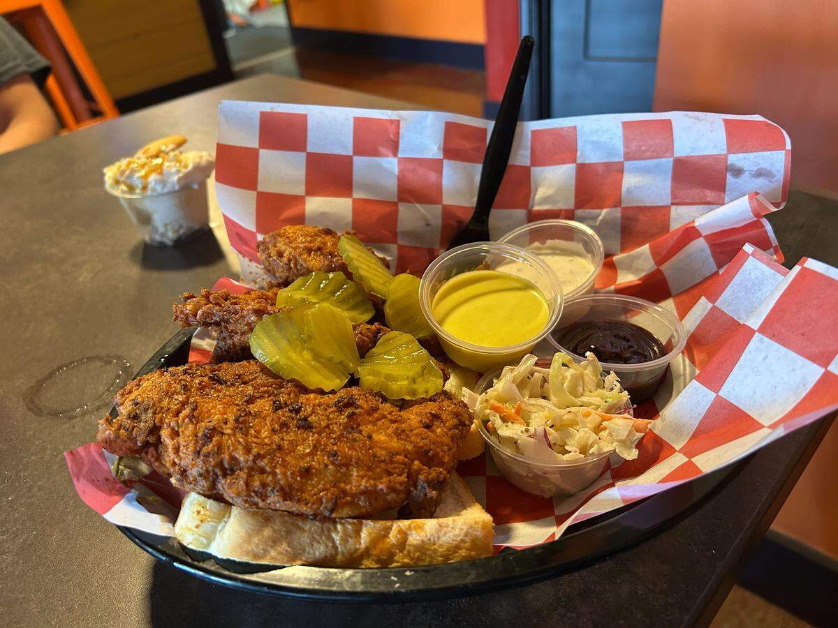 The three-tender meal from Rip ‘N Hot Chicken in Biloxi, Mississippi.