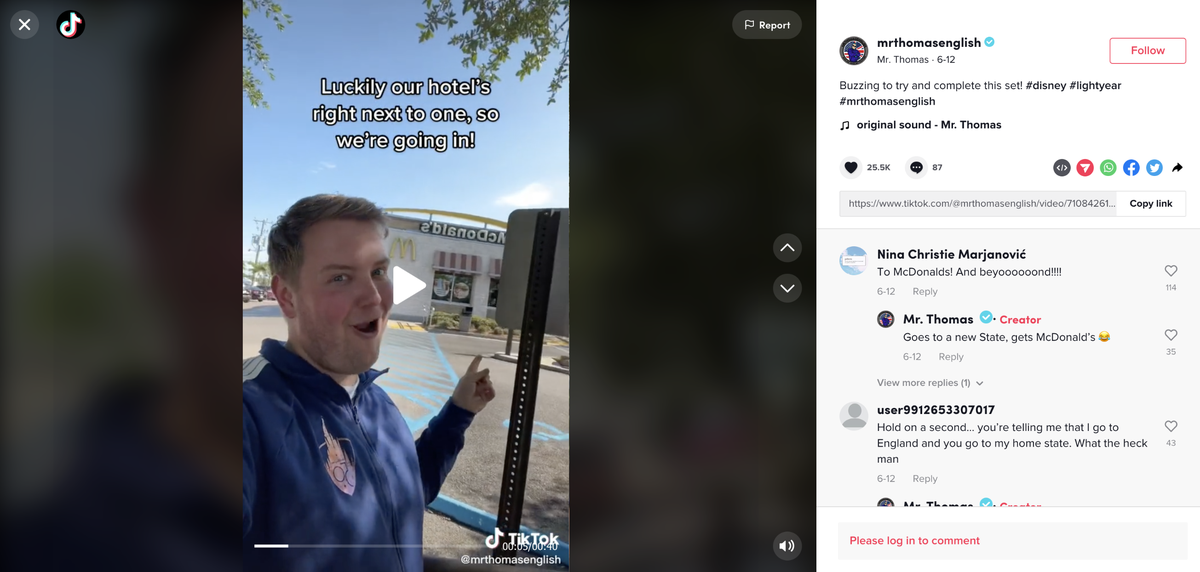 MrThomasEnglish on Instagram and TikTok found a Buzz Lightyear toy at McDonald’s in Biloxi.