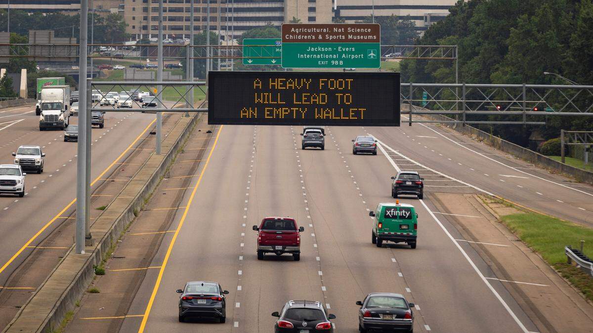 A sign idea submitted by a member of the public is displayed on a Mississippi highway in 2022.