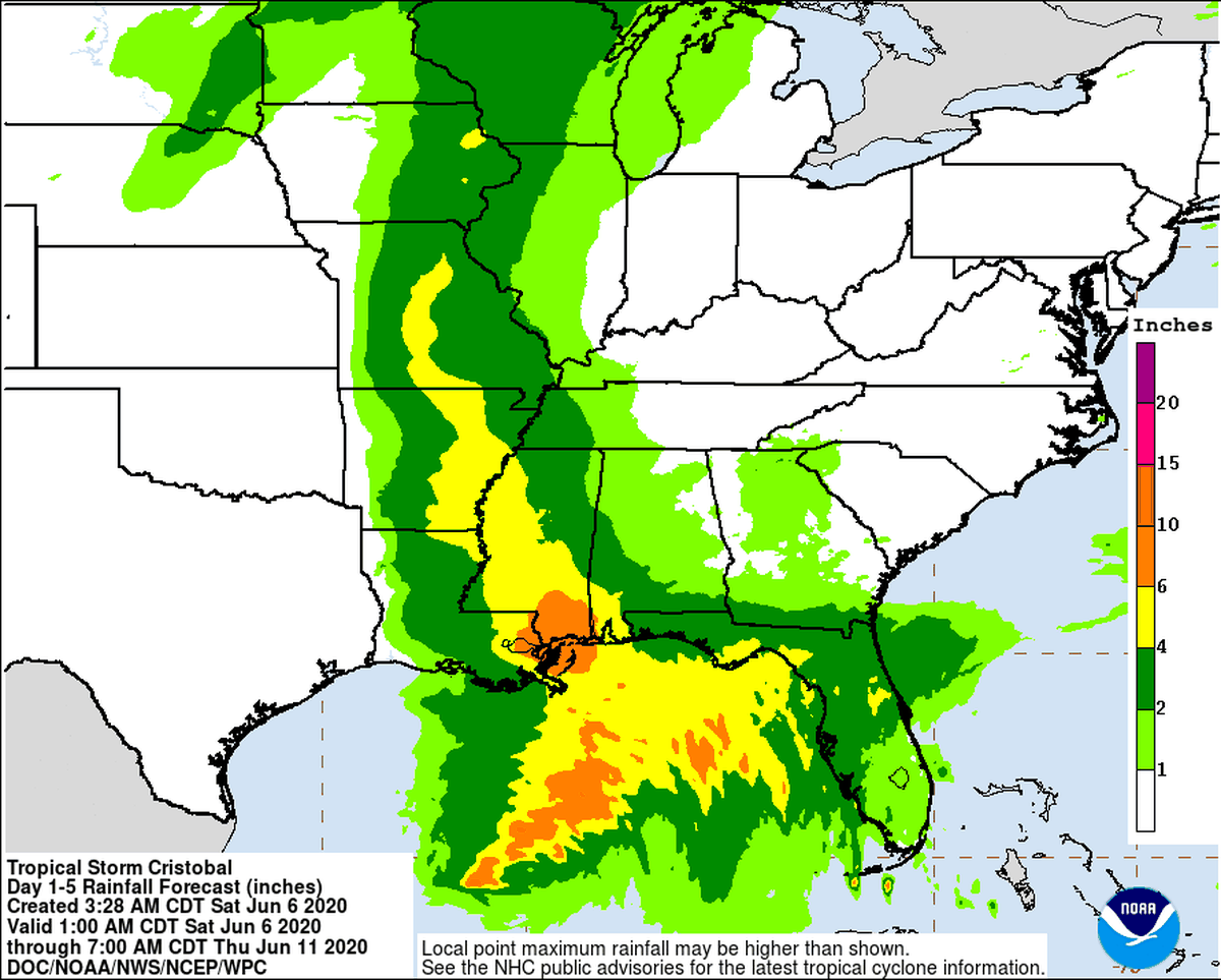 Forecasters say the Mississippi Coast and parts of Louisiana could see the heaviest rain.