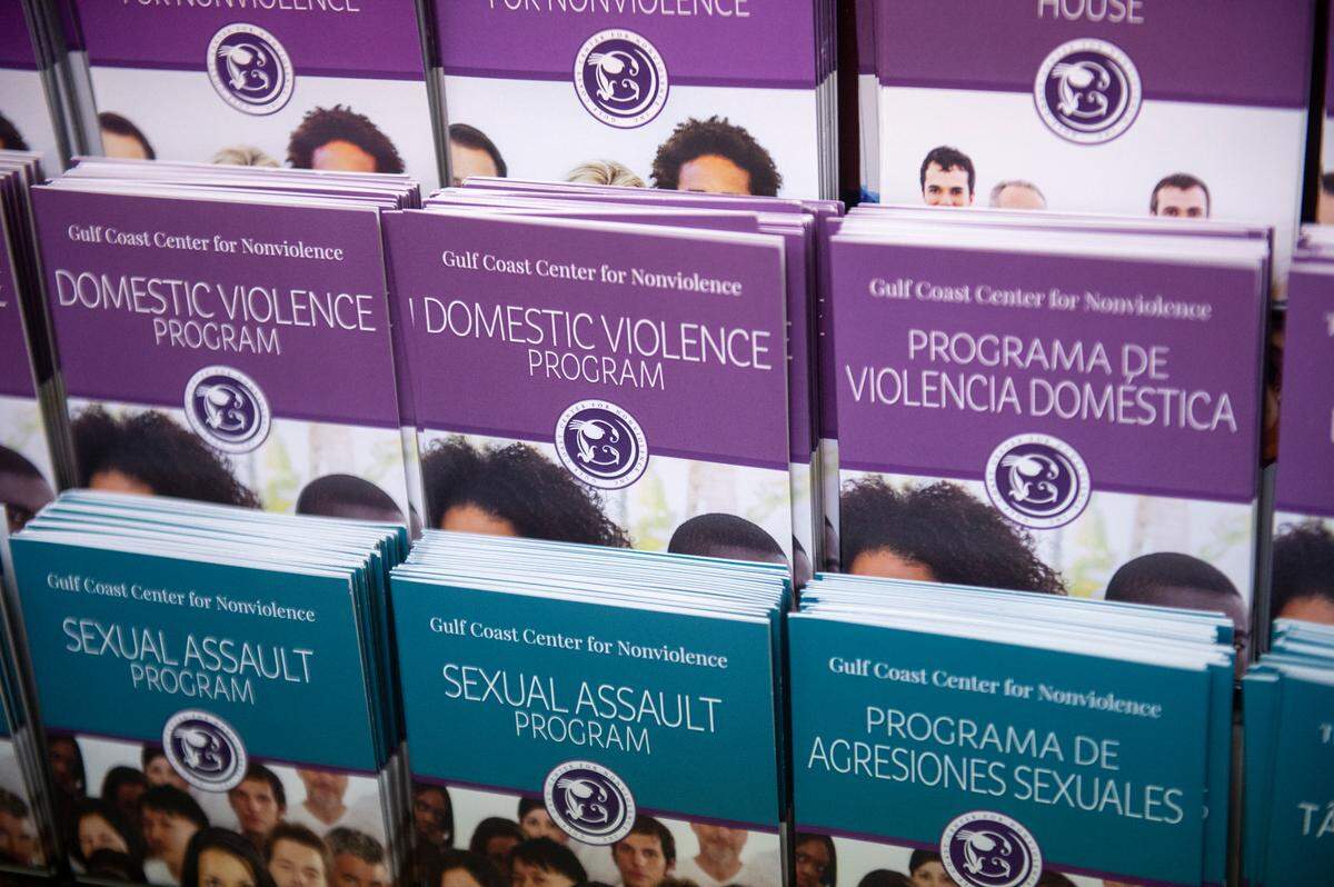 Brochures for programs through the Gulf Coast Center for Nonviolence on display inside their center in Biloxi on Wednesday, July 24, 2024.