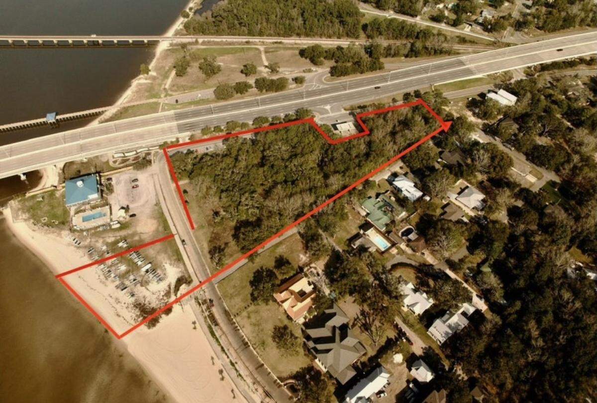 This aerial image shows six acres for sale at Front Beach Drive and Porter Avenue in Ocean Springs.