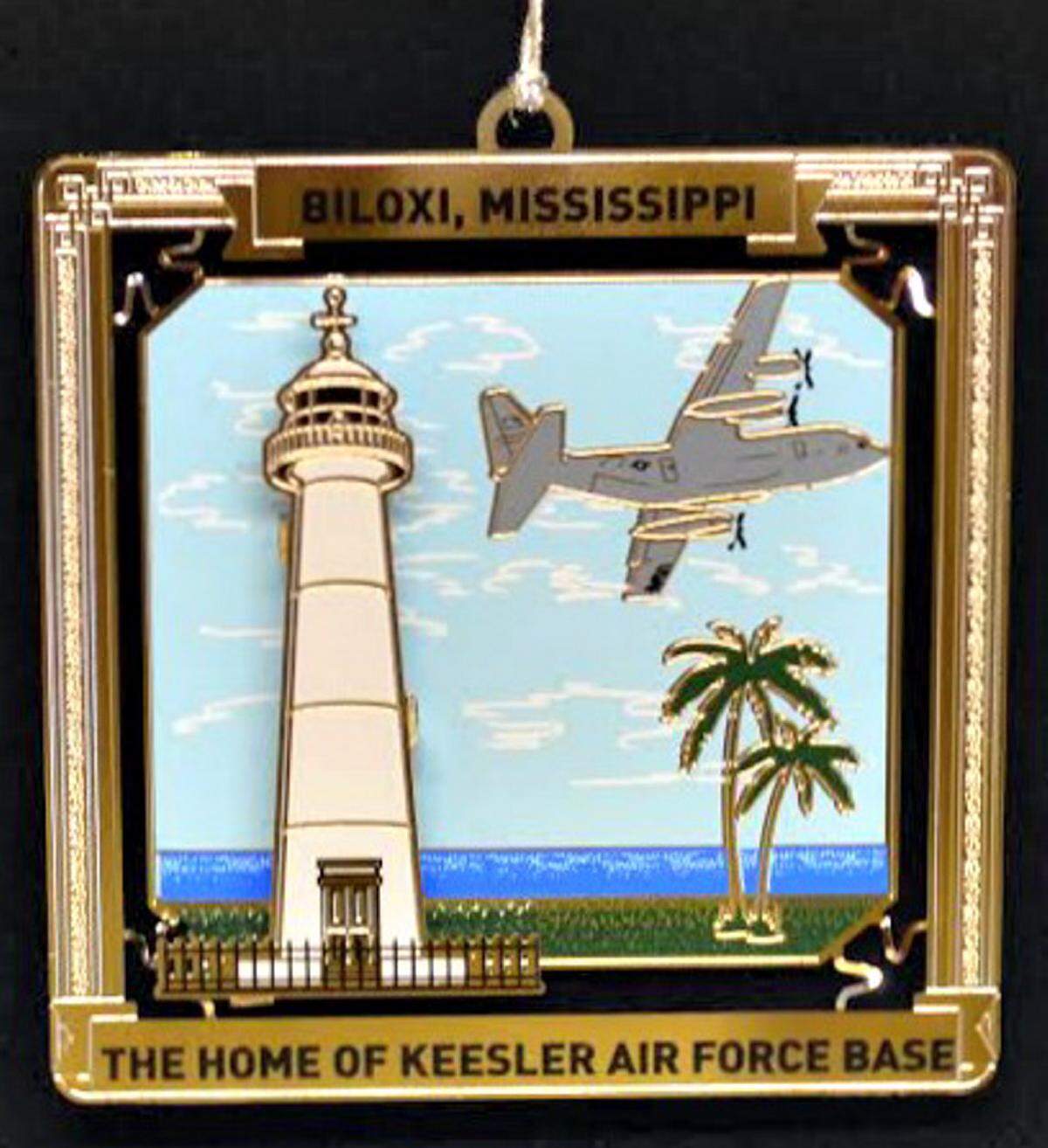 The second in a series of Biloxi Lighthouse ornaments saluted the Hurricane Hunters and Keesler Air Force Base as a Hurricane Hunter plane flies past the Biloxi Lighthouse.