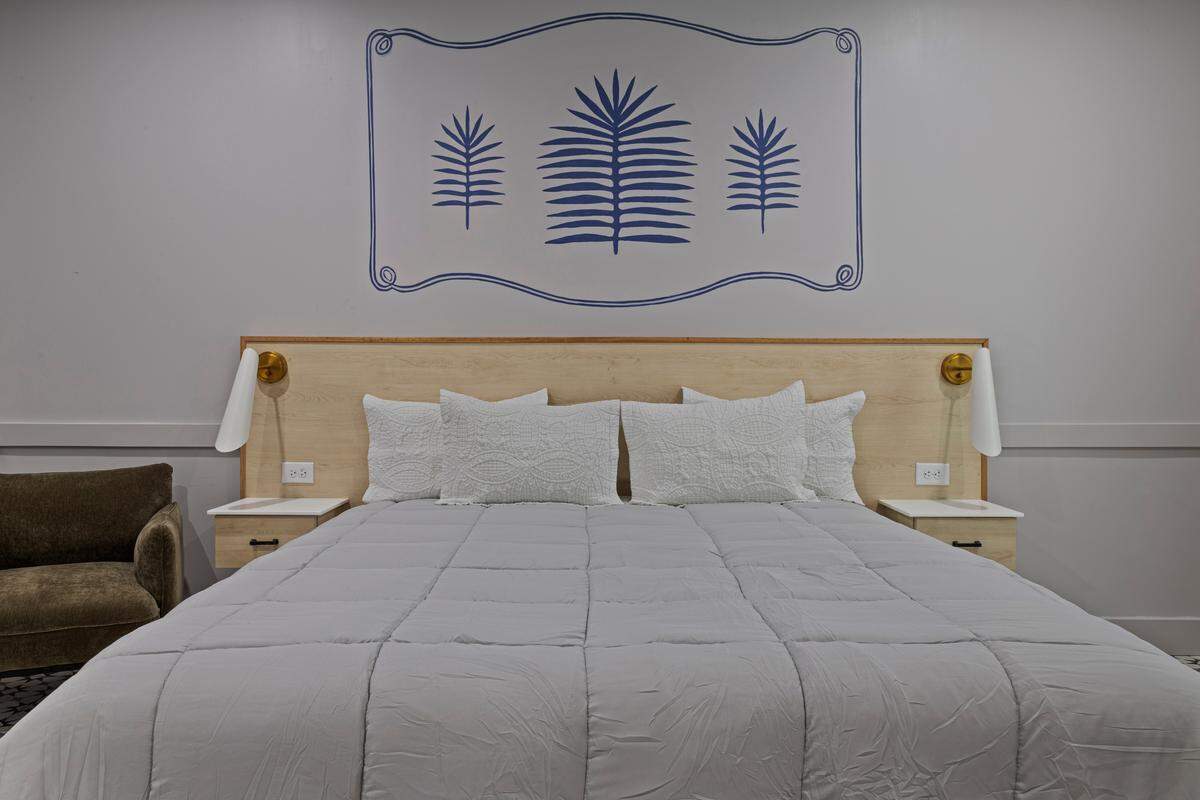 The custom beds and murals in all the rooms at Hotel Biloxi were created by local artists.