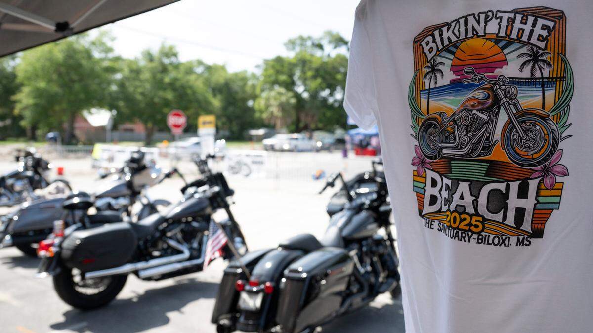 Motorcycles parked along Southern Avenue for Bikin’ The Beach in Biloxi on Friday, June 6, 2025.