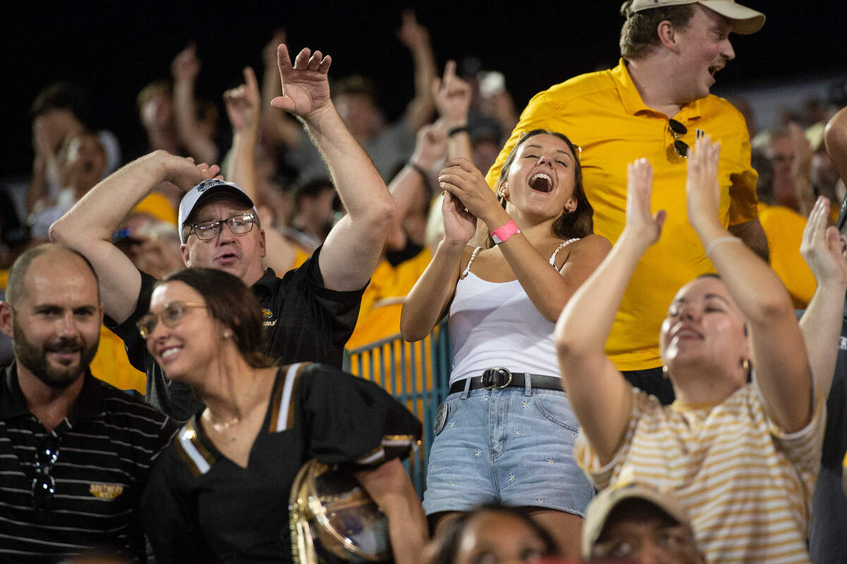 Southern Miss fans celebrate the players after USM beat Tulane at Yulman Stadium in New Orleans on Saturday, Sept. 24, 2022.