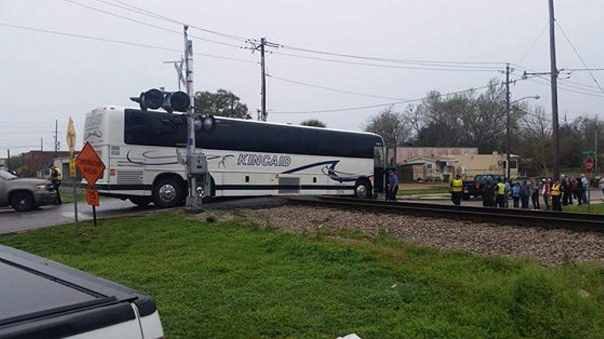 CITY OF BILOXI 
 
 A casino tour bus got stuck on the railroad tracks on Main Street in Biloxi on Saturday afternoon. No one was injured.