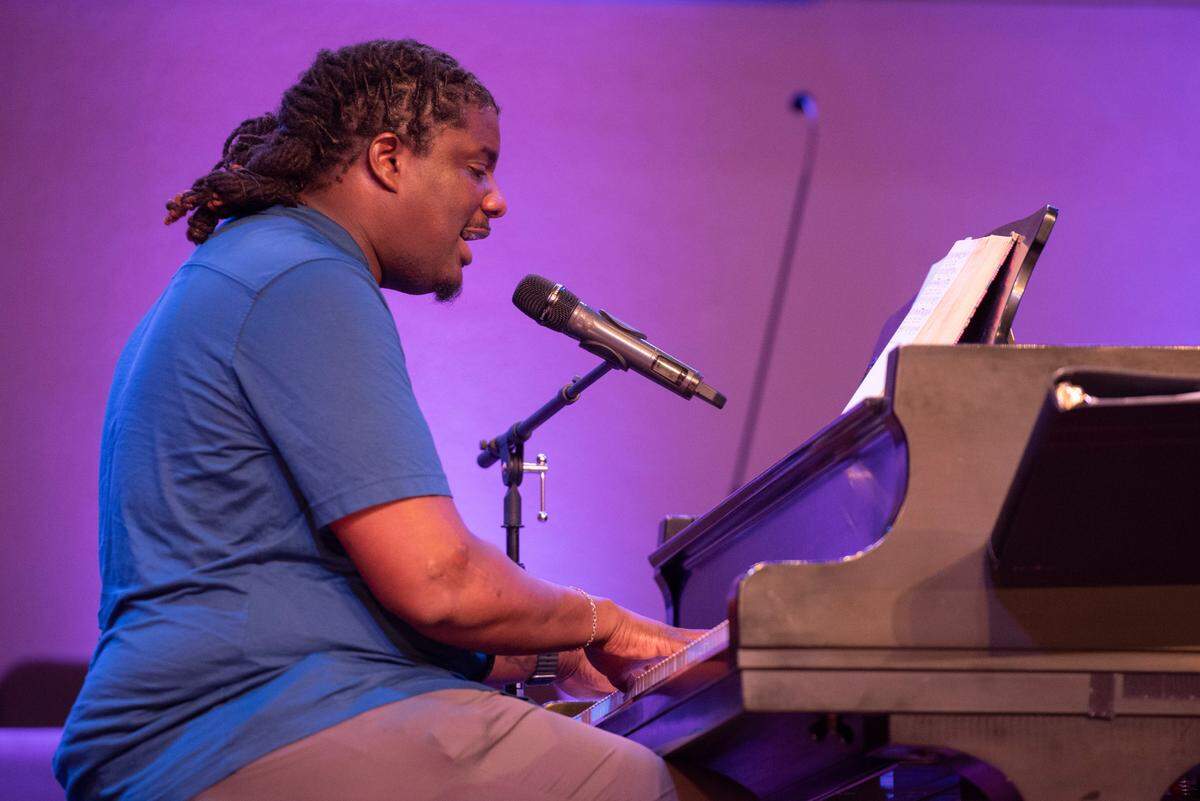 Jamion Burney performs during a coast-wide candlelight ceremony as a part of National Crime Victims’ Rights Week at First Baptist Church of Gulfport on Tuesday, April 29, 2025.