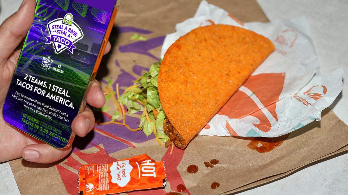 Fans can score a free Doritos Locos Taco during Taco Bell’s 11th annual “Steal a base, Steal a Taco” promo for the 2022 World Series. 
